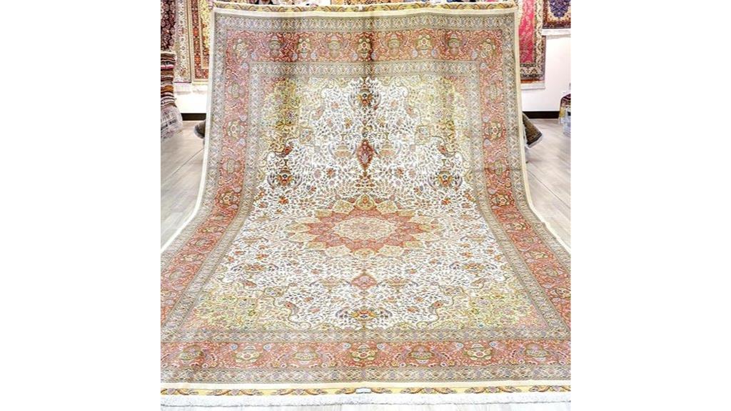 beige handmade silk rug