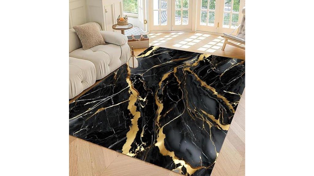 black and gold marble rug