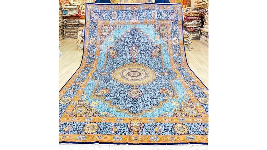 blue handmade silk rug