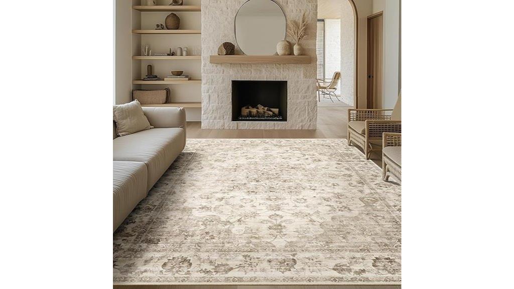 neutral floral washable rug