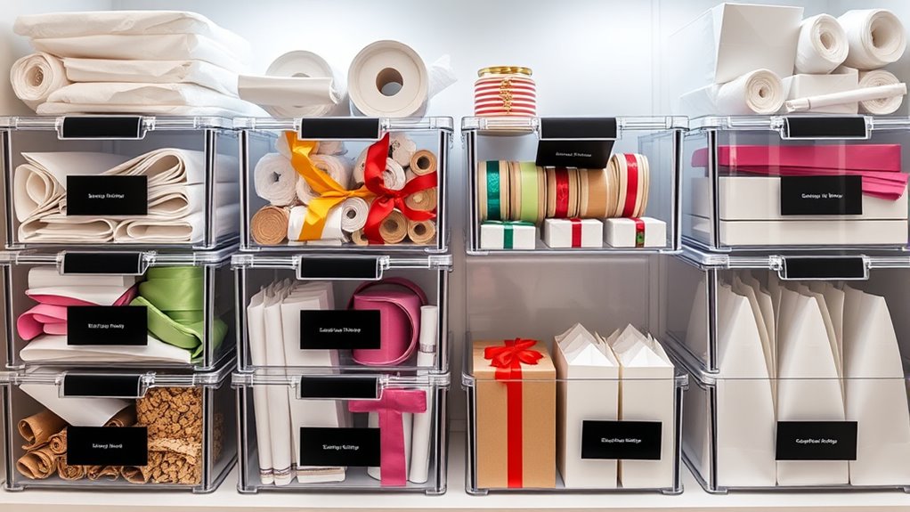 organized gift wrapping supplies