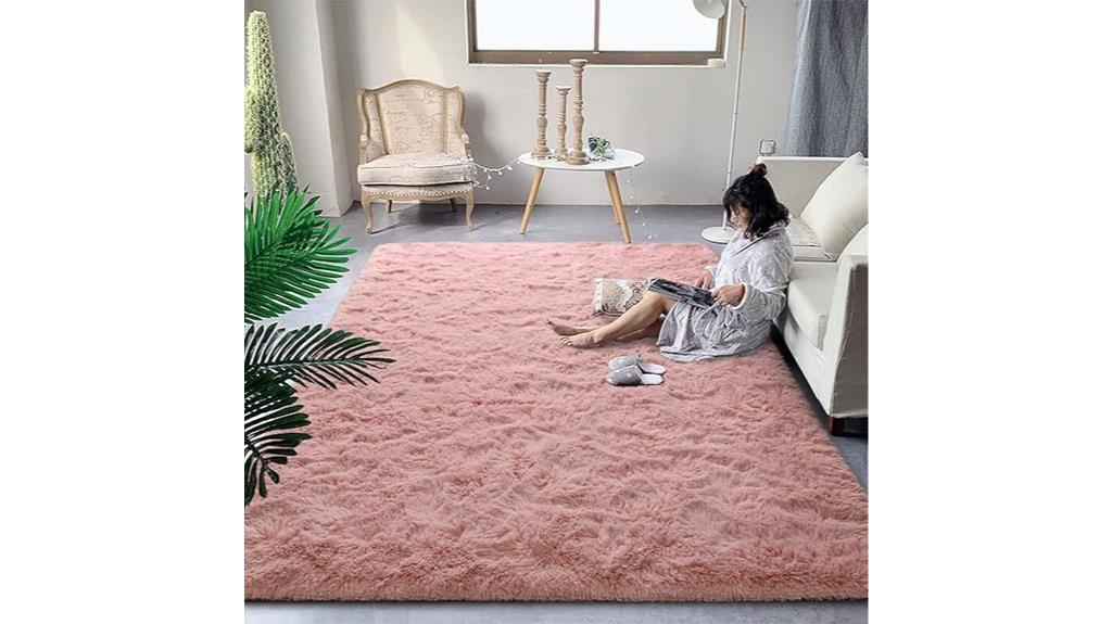 pink fluffy rug