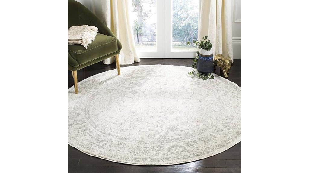 round ivory silver rug