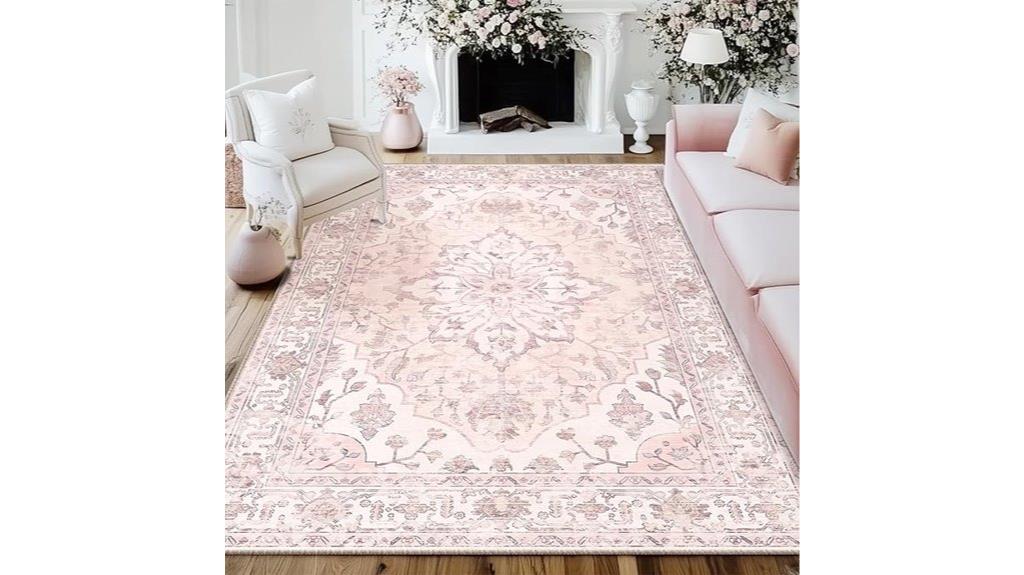 washable floral vintage rug
