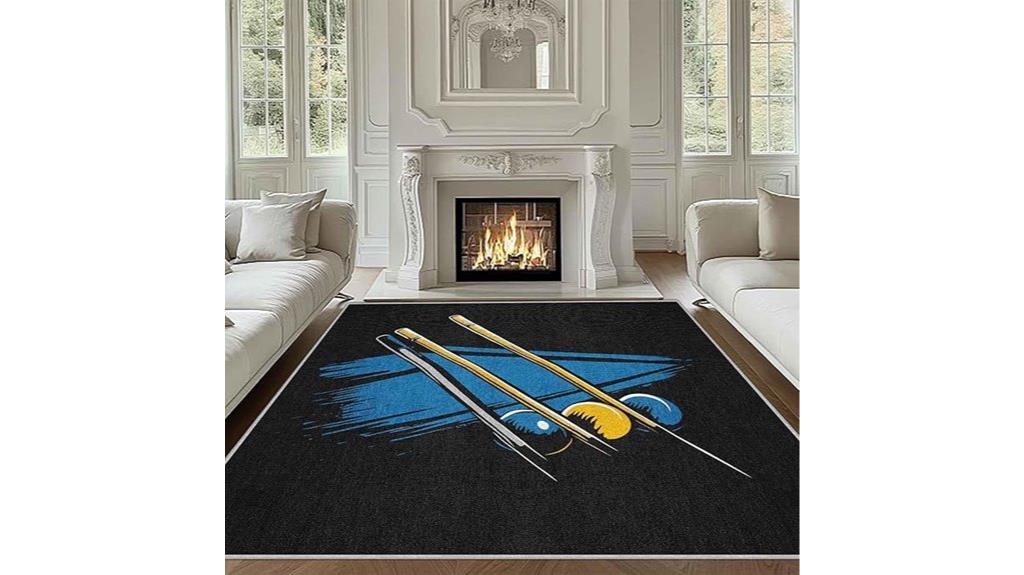 billiards rug with cue