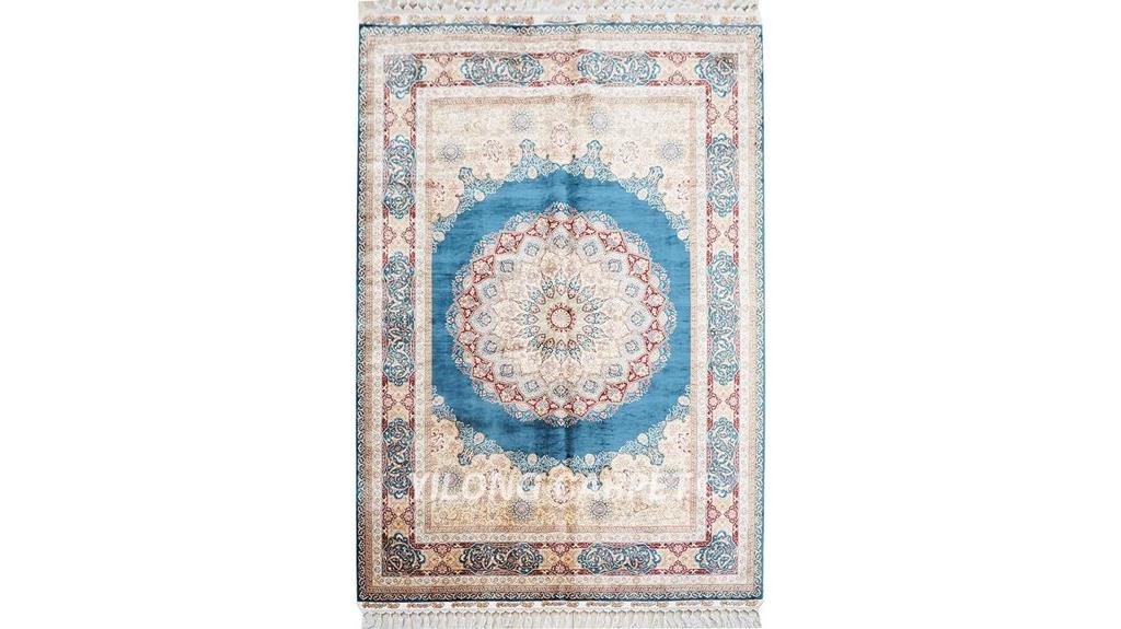blue hand knotted silk rug