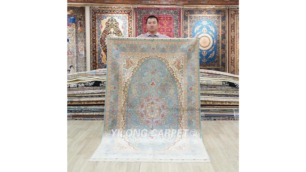 blue handmade silk rug