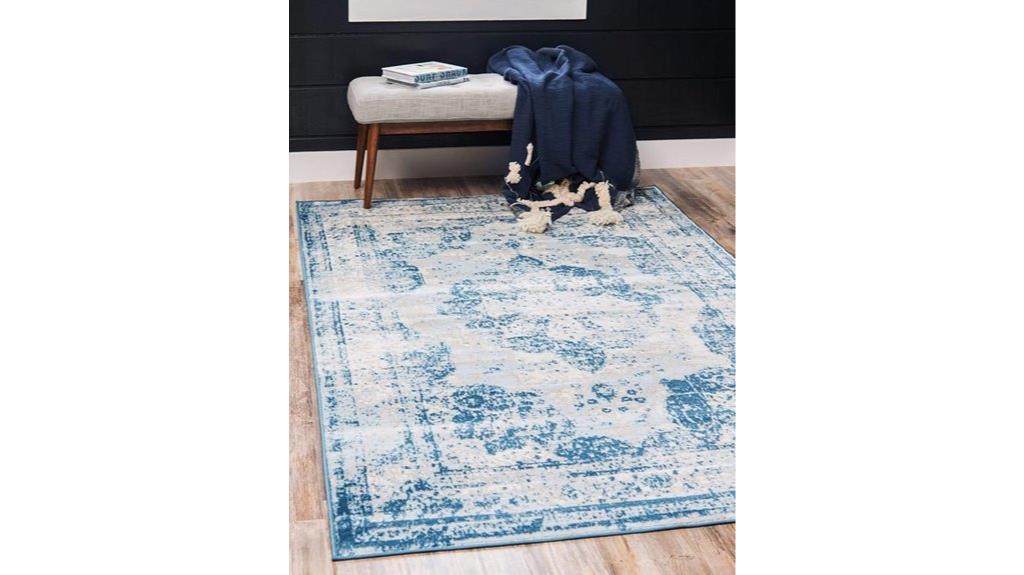 blue ivory rectangle rug