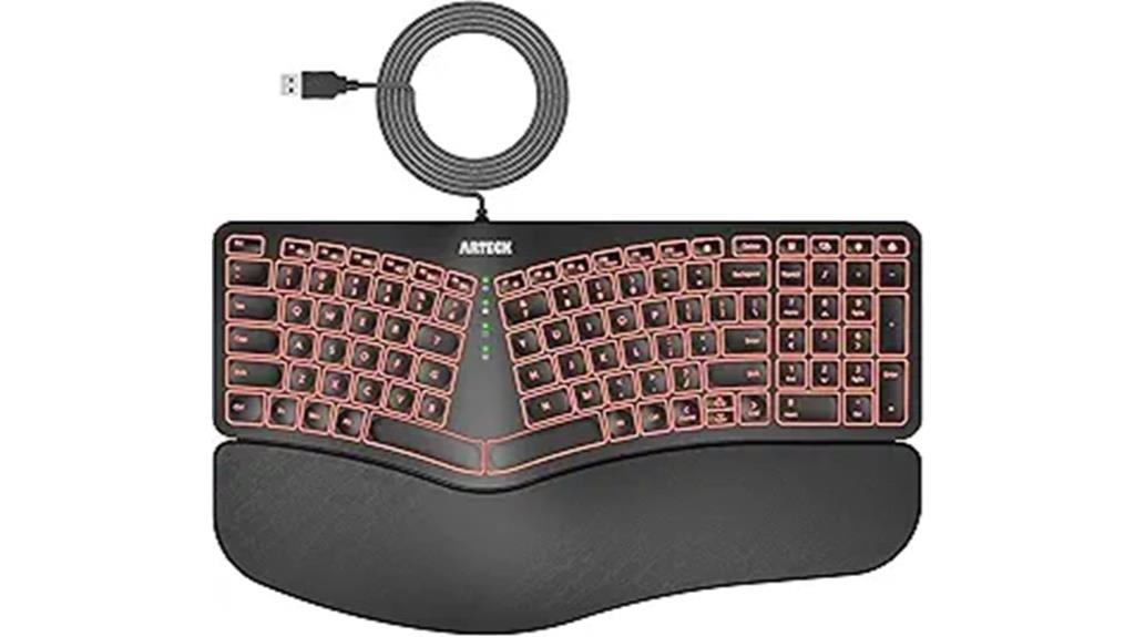 ergonomic wired keyboard with lighting