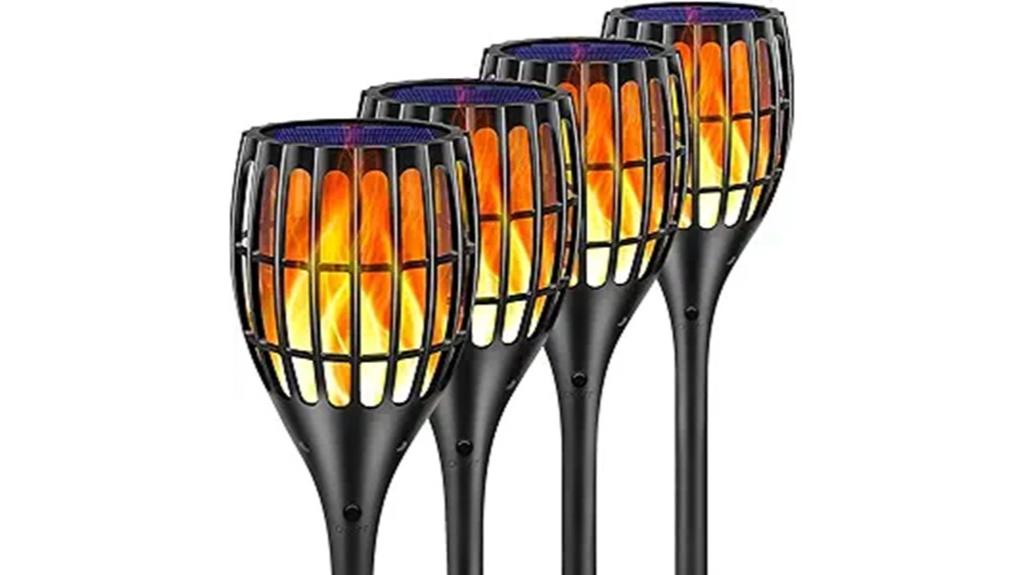 four solar garden torches