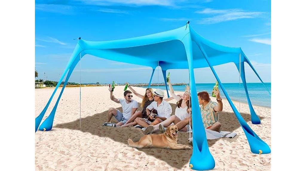 large beach tent with sandbags