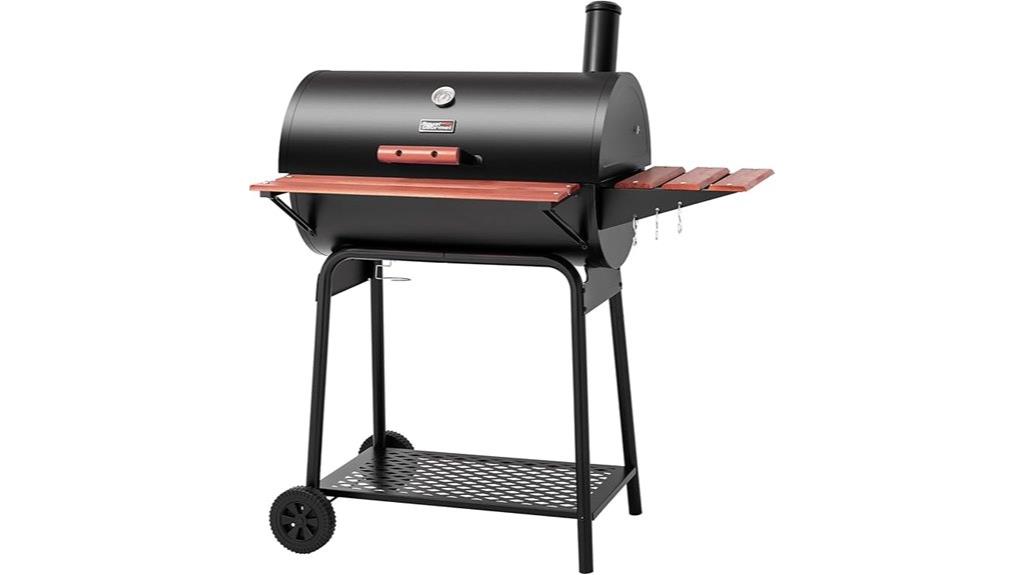 large charcoal grill with side table