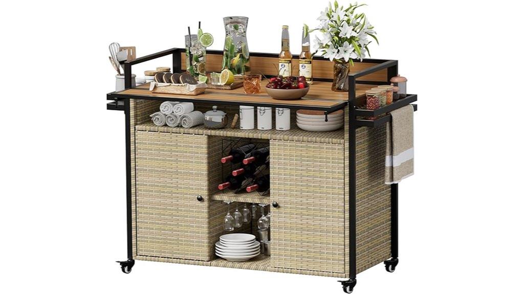 outdoor wicker bar cart