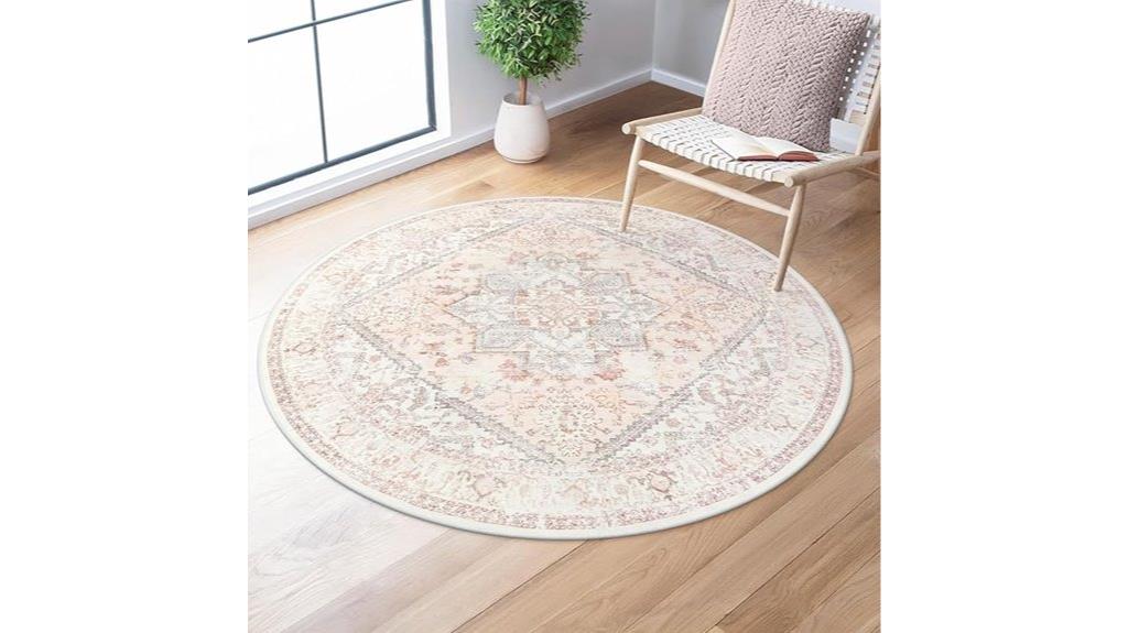 pink circular living rug