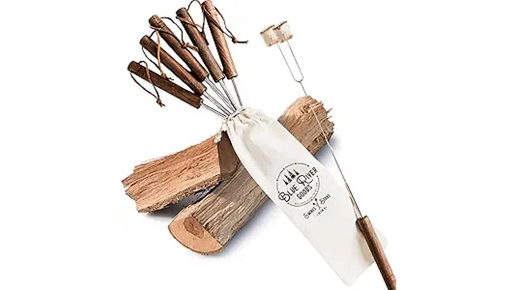 six stainless steel roasting sticks