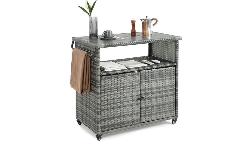 wicker outdoor bar cart