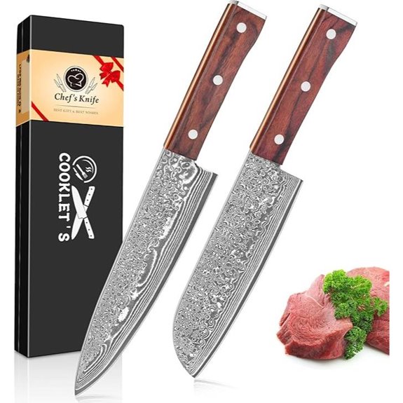 COOKLET'S 2-Piece Damascus Chef and Santoku Knives