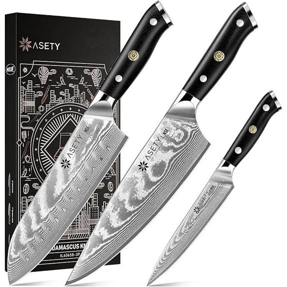 Damascus 3-Piece Chef Knife Set with VG10 Steel