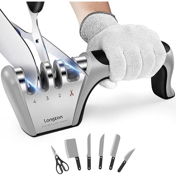 Longzon 4-in-1 Knife Sharpener with Gloves