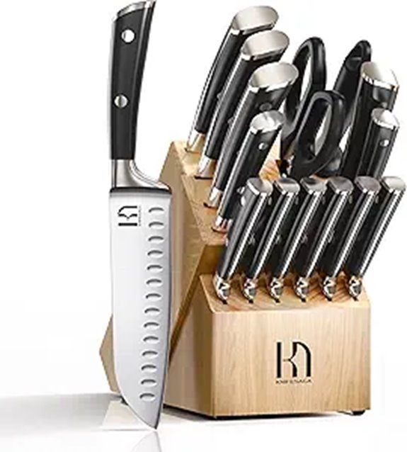 Japanese 15-Piece Knife Block Set with Sharpener