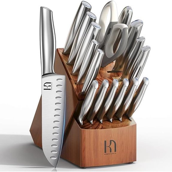 Kitchen Knife Set with Block - 17 Pcs Sharpener