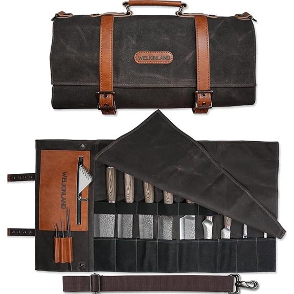 WELKINLAND 13-Pocket Waxed Canvas Chef Knife Roll